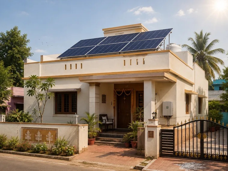 Illustrative render of a home rooftop solar installation